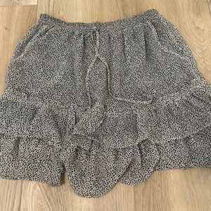 Sienna Sky Women Medium Skirt Black White Ruffle Woven Mini Tie Waist Lined